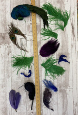 LOT purple green blue Antique Misc Feathers Millinery Crafting Costumes As Is
