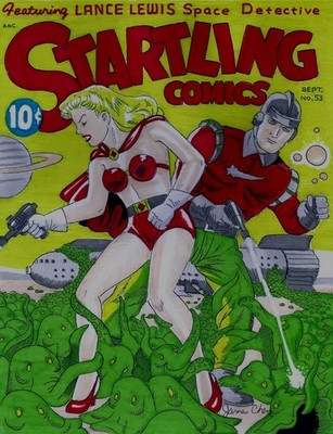 STARTLING COMICS # 53 COVER RECREATION ORIGINAL COMIC COLOR ART ON CARD STOCK