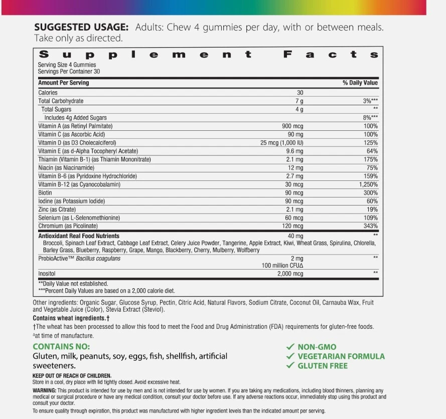 Gomitas multivitamínicas energéticas para hombre | 120 gomitas de arándanos | de Rainbow Light Foto 2 de 3