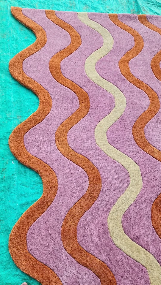 Hand tufted Rug, orange pink and Cream color rug, modern design premium quality - Image 2 of 4