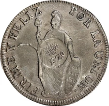 (1832-34) SPAIN COLONY FERDINAND VII 1833 PERU 8 REALES COUNTERMARK PCGS XF/XF