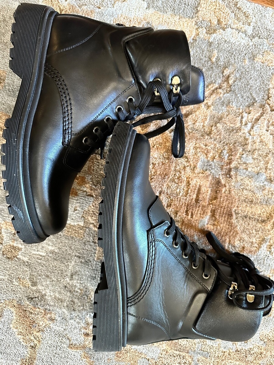 Authentic Women's Moncler Patty Scarpa Black Leather Lace-up Authentic Women's Moncler Patty Scarpa Black Leather Lace-up