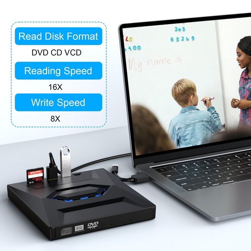Externer DVD CD Laufwerk USB 3.0 DVD/CD/VCD Extern mit SD/TF & USB-Anschlüssen - Bild 3 von 7