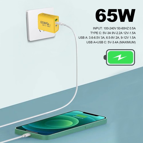 65W Fast Charging Adapter Dual Type C + USB Charger Block - 第 8/14 張圖片