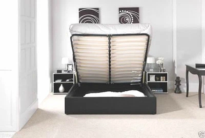 CHOOSE STANDARD OR OTTOMAN STORAGE LEATHER BED BLACK BROWN WHITE WITH MATTRESS