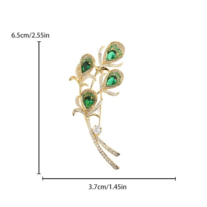 Joyería de Lujo Broche Pluma de Pavo Real Cristal Verde Mujeres Traje Abrigo Prendedor Joyería Foto 4 de 4
