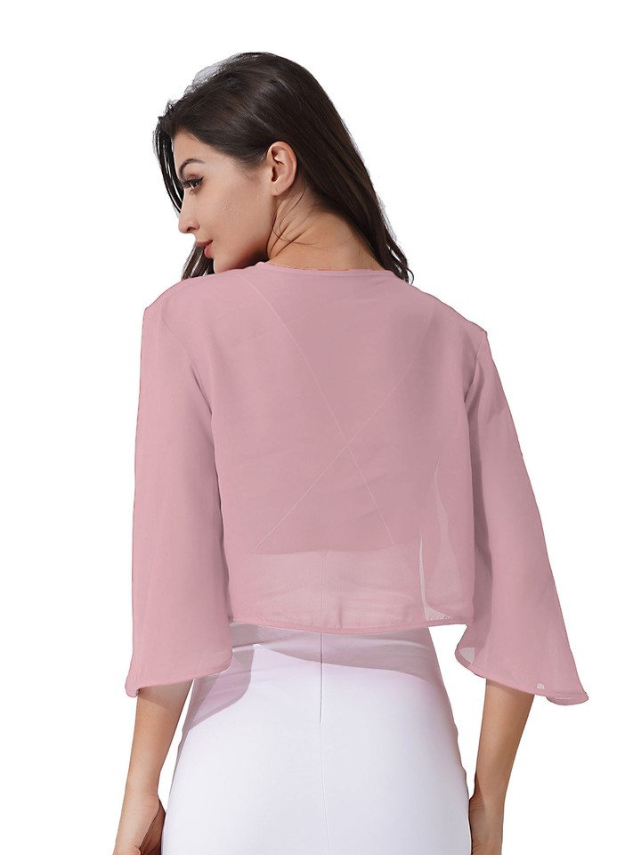 Damen Bolero Elegant Chiffon Jacke 3/4 Ärmel Schulterjacke Shrug für Abendkleid