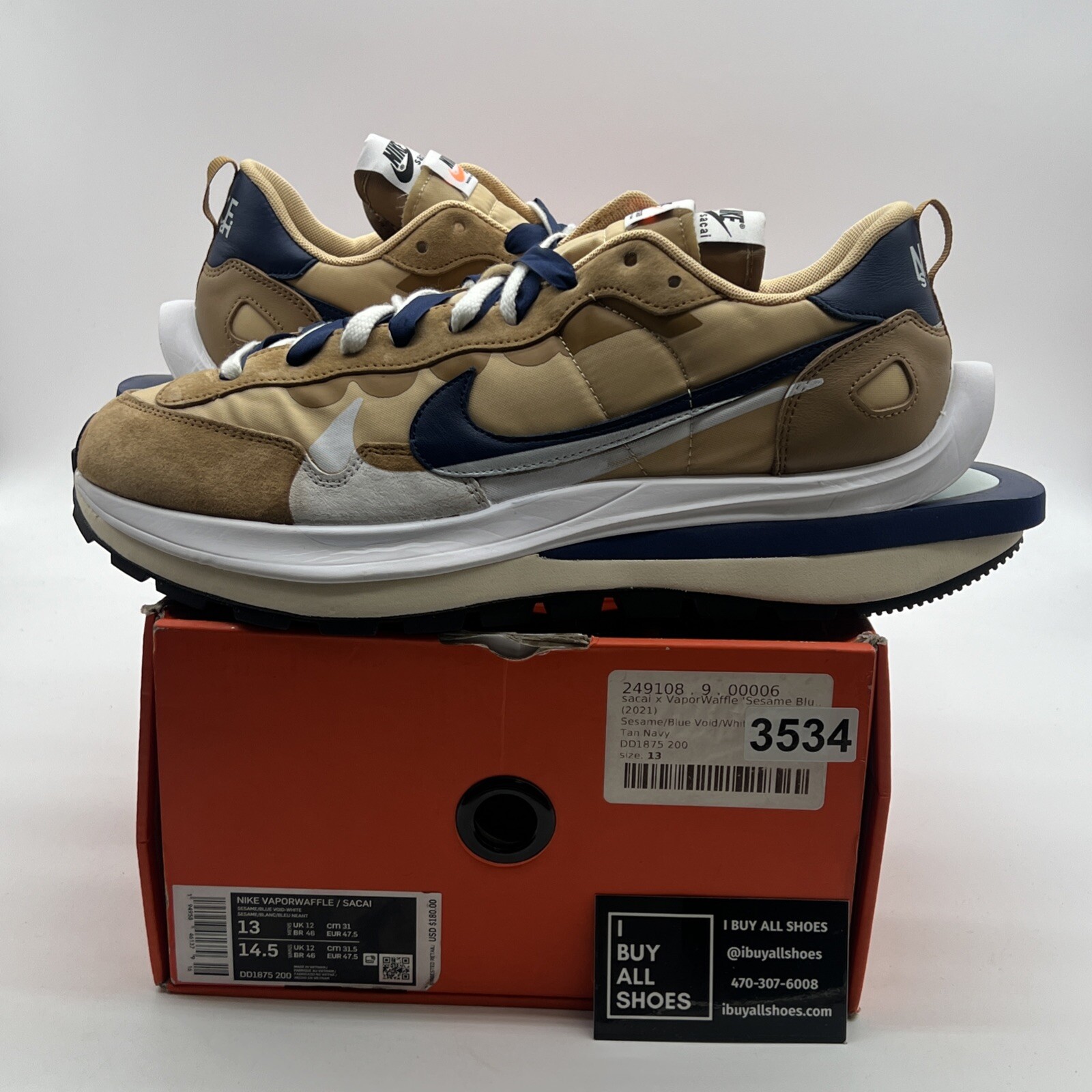 SACAI X NIKE Taglia 13 Nike VaporWaffle x Sacai Tan Navy (DD1875 200)