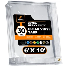 6' x 10' Heavy Duty 30 Mil Clear PVC Vinyl Tarp, Waterproof, Mildew Resistant