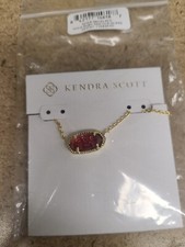 Kendra Scott Necklace Pendant Elisa Crystal Red Stones Gold Tone