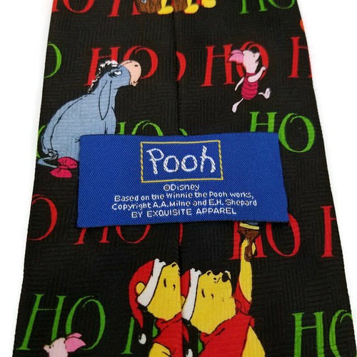 Disney Winnie The Pooh & Friends Mens Tie Black 4"W x 59"L Christmas Ho Ho Ho - Picture 3 of 6