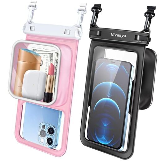 Floatable Waterproof Phone Pouch 2 Pack Fits Up to 8.5 Inches in Black and Pink