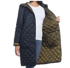 Weatherproof Ladies Reversible Quilted Long Jacket In Black / Loden Size Medium