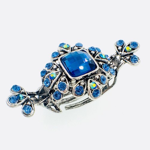USA Vintage Haarkralle Clip Kiefer Haarnadel Verwendung SWAROVSKI Kristall Elegant Blau 3-2 - Bild 4 von 11