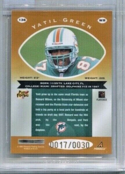 1997 Totally Certified - YATIL GREEN - Platinum Gold Rookie #d 17/30 - BGS 9 - Image 2 of 2
