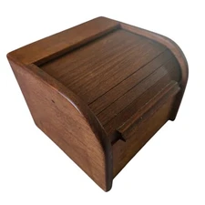 Vintage Kalmar Designs Teak Wood Roll Top Recipe File Box With 3x5” Index