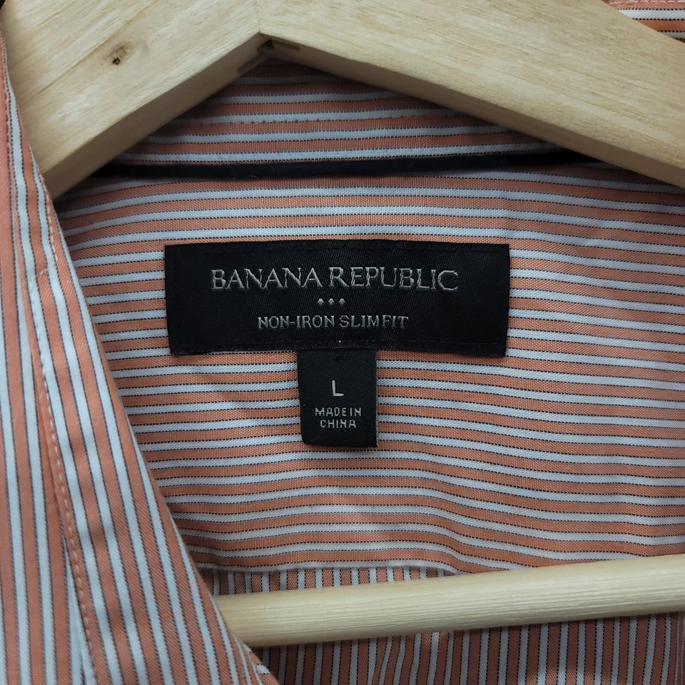 Banana Republic Shirt mens Large Pink stripped Non iron slim fit Long Sleeve - Image 4 of 4