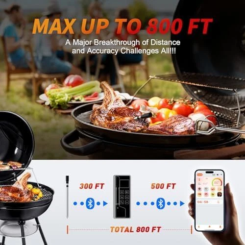 Meat Thermometer Digital Wireless, 800FT Long Range Bluetooth Cooking