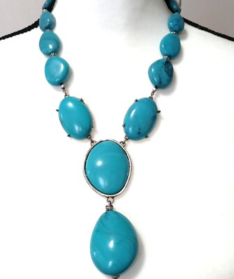 Boho Chic Avon Big Bold Faux Turquoise Y Drop Necklace Vibrant Chunky Statement