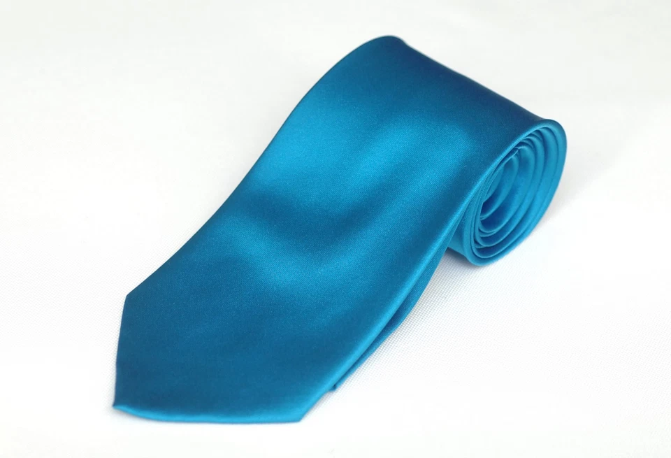 Lord R Colton Satin Tie - Solid Peacock Blue Silk Necktie - $79 Retail 59 x 3.25 - Image 2 of 4