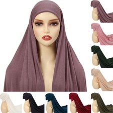 Islamic Women Long Headscarf Wrap with Hat Muslim Turban Hijab Instant Shawl Cap