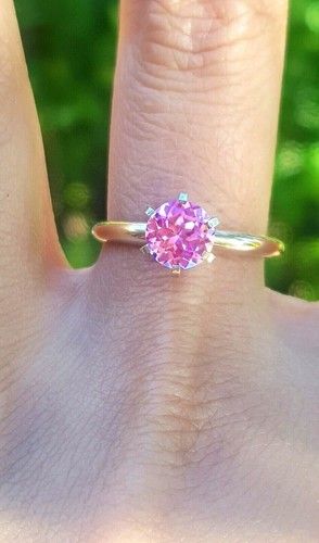 2ct Natural VS Pink Sapphire 14K Solid Yellow Gold Engagement Ring Wedding Dress - Picture 6 of 7