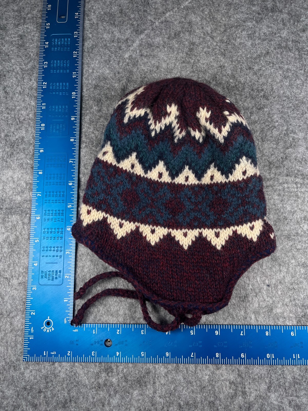 Beanie Toque Adult One Size Purple Geometric Knit Wool Nylon Ear Flaps Made USA-image