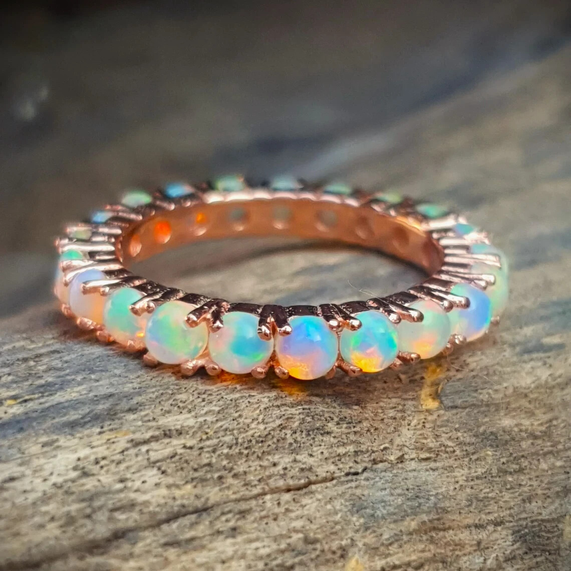 Opal Wedding Band Gold Welo Fire Opal Vintage Ring for Women-image