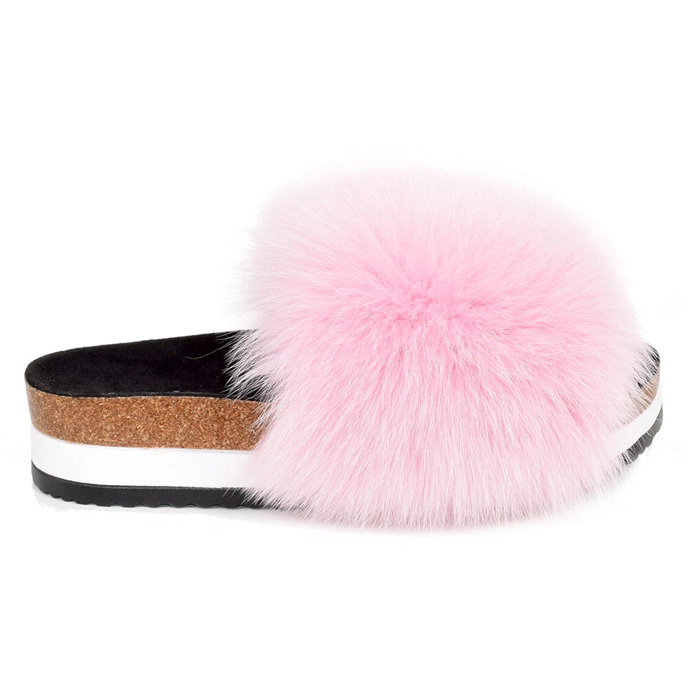 Pink fox hotsell fur slides
