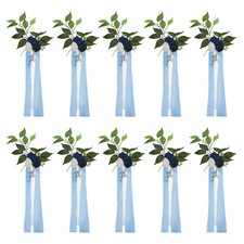 10Pcs Wedding Aisle Decorations Pew Flowers Chair Artificial Flowers Blue, White