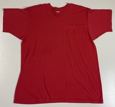 Vintage Blank Red Pocket T Shirt Sz L Single Stitch Thin Made In USA Kodel 80s