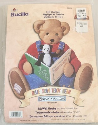Bucilla Plaid Daisy Kingdom Blue Jean Teddy Bear Felt Wall Hanging VTG 2002 New