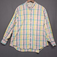 Vintage Burberry Mens Shirt XL Long Sleeve Button Up Pastel Plaid Preppy Easter