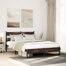 Metal Bed Frame without Mattress Smoked Oak 150x200 cm King Size