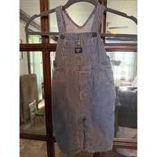OshKosh B'gosh Kids Blue White Hickory Stripe Jersey Lined Vestbak Overalls 12M