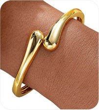 Gold Bangle Bracelets for Women Teens Trendy Chunky Adjustable Twist Cuff Brac..