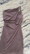 Brown One Shoulder Ruched Sleeveless Bodycon Dress, Short, Solid