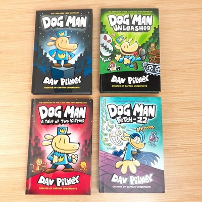 Lot of 4 Dog Man Graphic Novel Hardcover Books By Dav Pilkey Unleashed Fetch-22