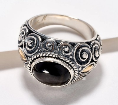 Artisan Crafted Sterling & 18K Black Star Diopside Ring Size 8