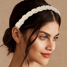 White Faux Pearl Bling Bridal Wedding Hairband Headband For Women