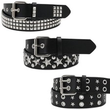 3 Pcs Studded Belt for Women Men, Star Punk Rock Y2K Belt with Bright Metal P...