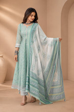 Women Cotton Floral Flare Kurta with Pant and Dupatta