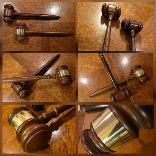 Lot of 2 Wooden Judge Gavels Set - Blank Unengraved Brass Name Band - Very Good