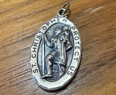 Sterling silver St. Christopher Protect Us medal pendant
