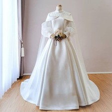 Long Sleeves Wedding Dresses Elegant A Line Satin White Ivory Bridal Gowns