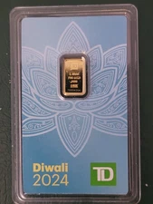 Beautiful 2024 1 gm TD Diwali Gold (.999) bar  in original  packaging