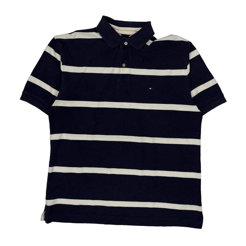 Tommy Hilfiger Striped Polo Shirt - XL Navy Cotton