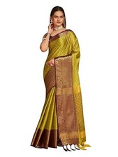 Women's Woven Cotton Silk Art Silk Banarasi Saree With Blouse Piece