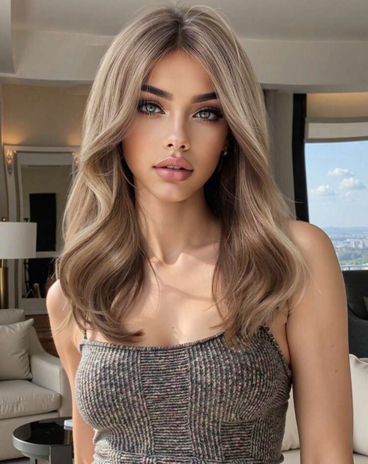 Perruque synthétique brune haut de gamme lisse 40cm effet naturel soyeux