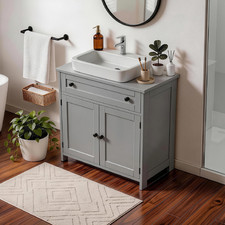 Grey Bathroom Vanity Cabinet 1 Drawer 2 Door Free Standing Storage No Sink